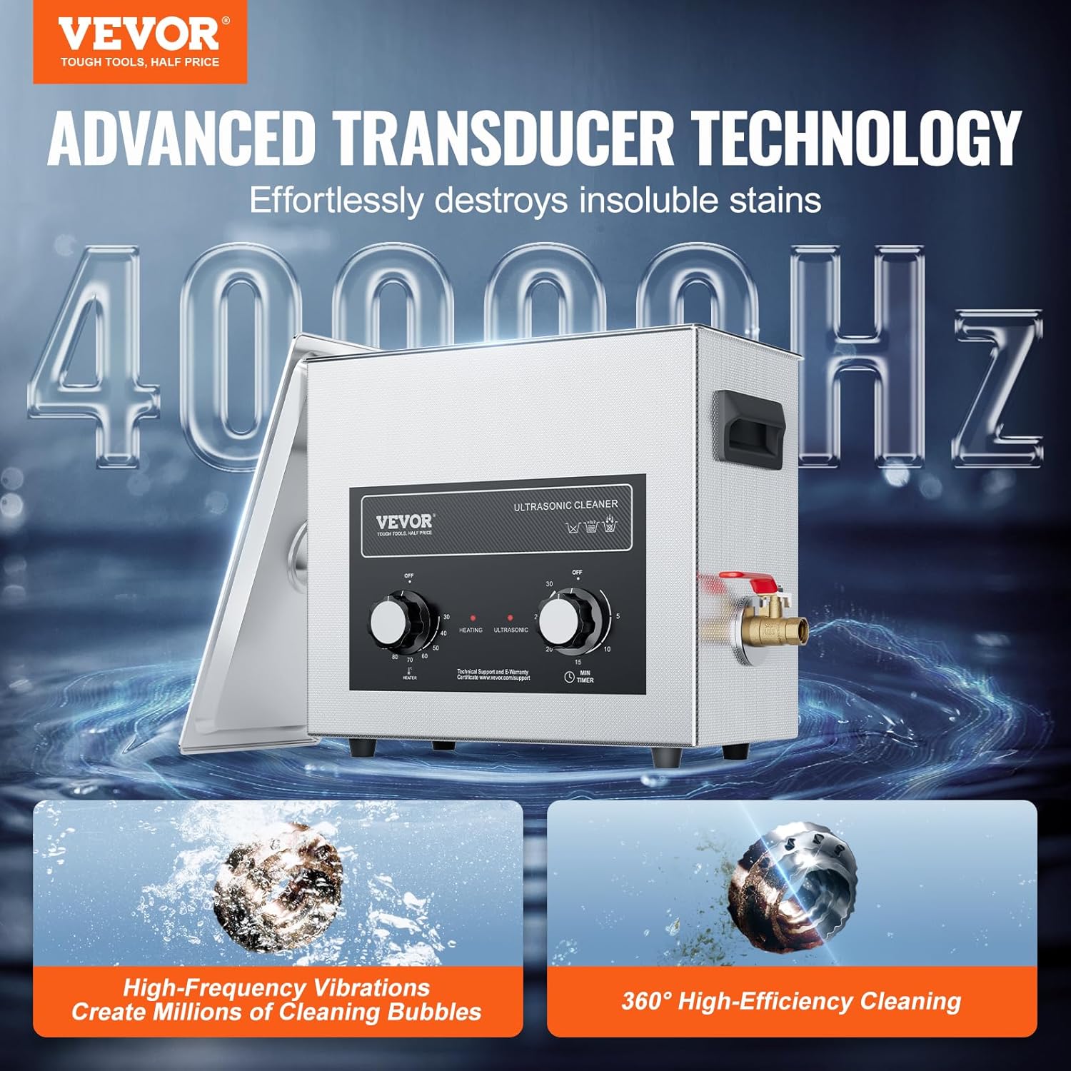 VEVOR 6L Sonic Cleaner with Heater Timer & Basket